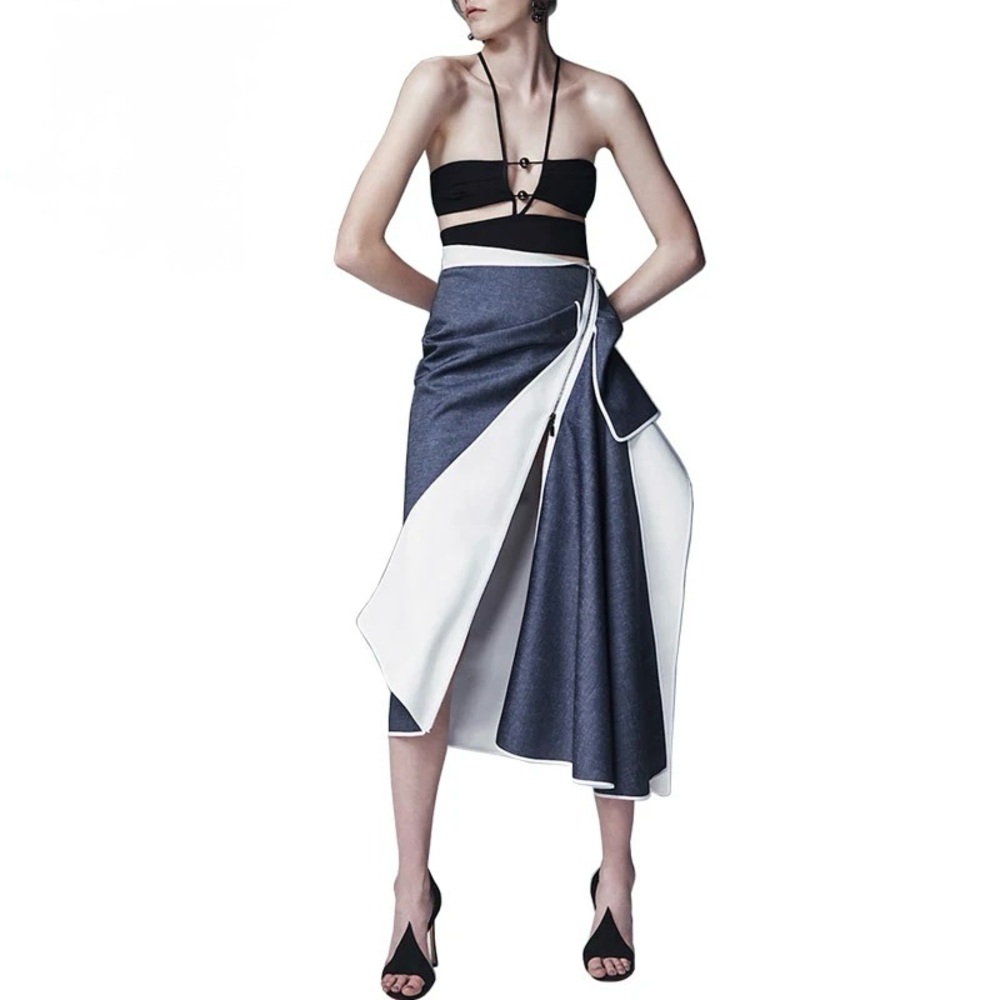 Chic Asymmetrical Gray and White Skirt - Picture 4 of 8